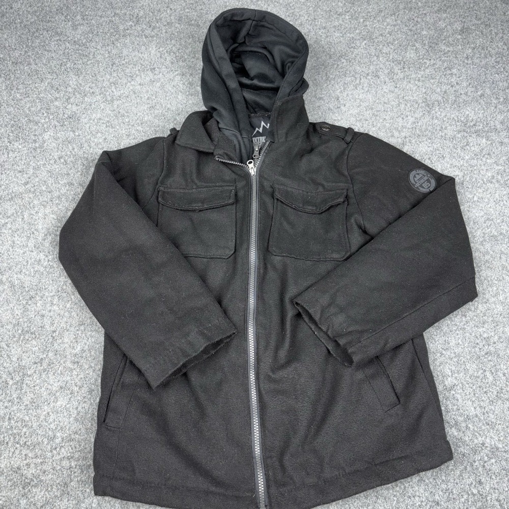 Extreme Outfitters Hooded Wool Blend Jacket Youth 14/16 Black Full Zip Insulated